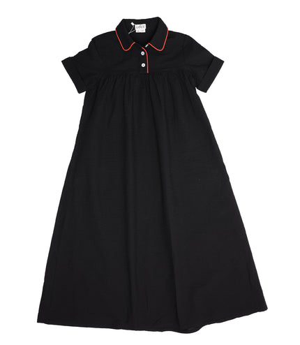 C1 - GIRL SEARSUCKER ORANGE TRIM MAXI DRESS