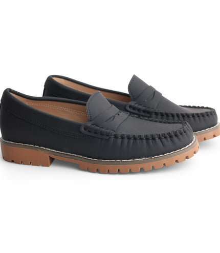 217 - Black Leather Platform Loafer