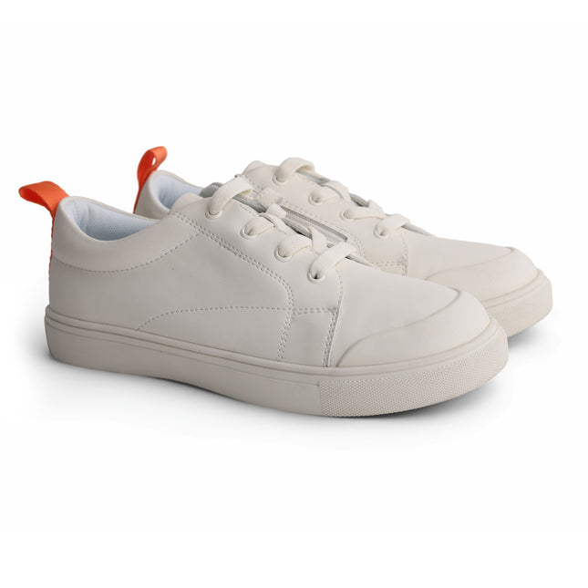 218 - White Leather Orange-Tab Mock Laced Sneakers