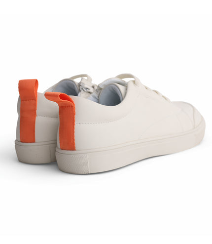 218 - White Leather Orange-Tab Mock Laced Sneakers