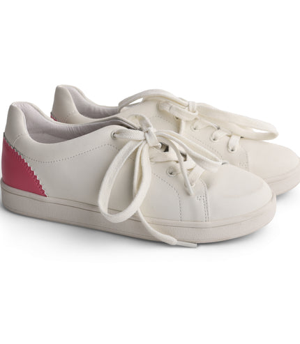219 - White Leather Pink-back Laced Sneakers