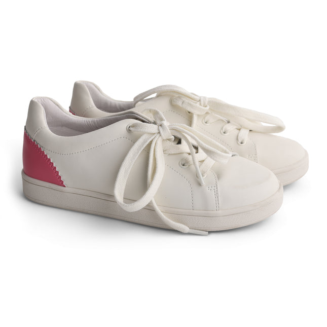 219 - White Leather Pink-back Laced Sneakers