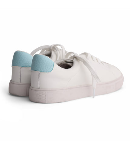 220 - White Leather Light Blue-Back Laced Sneaker
