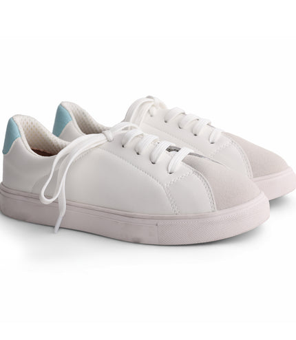 220 - White Leather Light Blue-Back Laced Sneaker