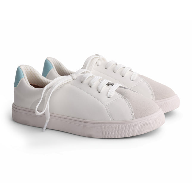 220 - White Leather Light Blue-Back Laced Sneaker