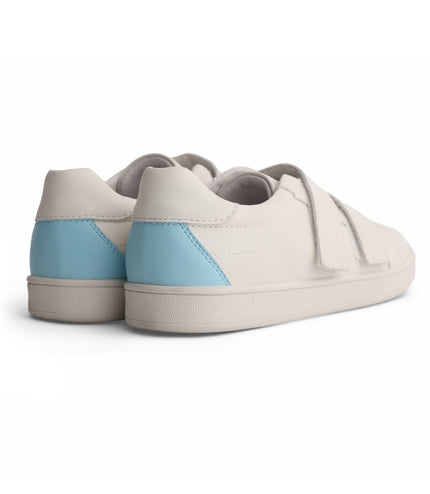 221 - White Leather Light Blue-Back Double Strap Sneaker