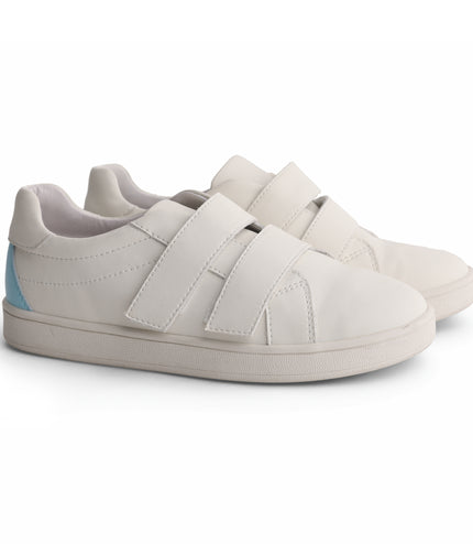 221 - White Leather Light Blue-Back Double Strap Sneaker