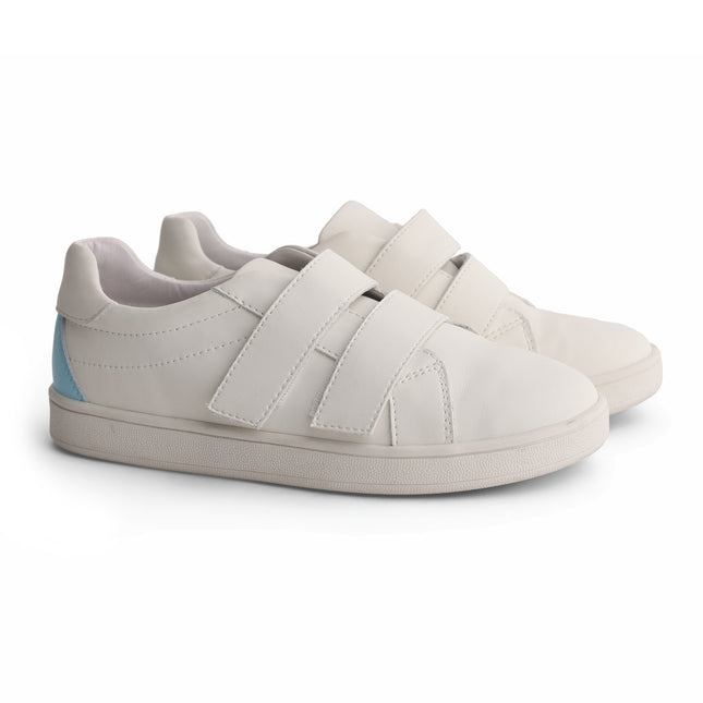 221 - White Leather Light Blue-Back Double Strap Sneaker