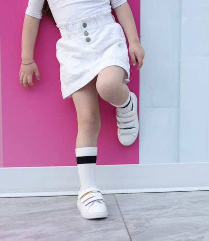 222 - White Leather Multicolored Triple Strap Sneaker