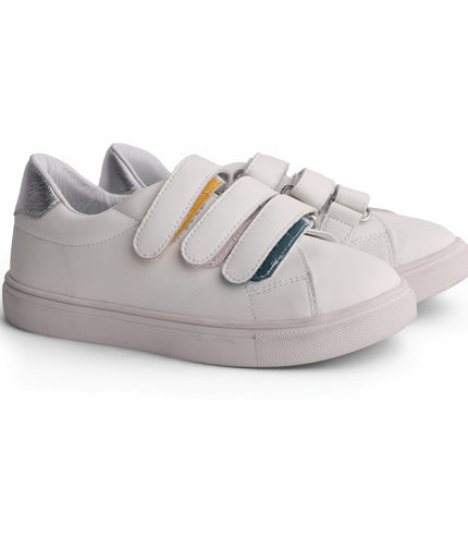 222 - White Leather Multicolored Triple Strap Sneaker