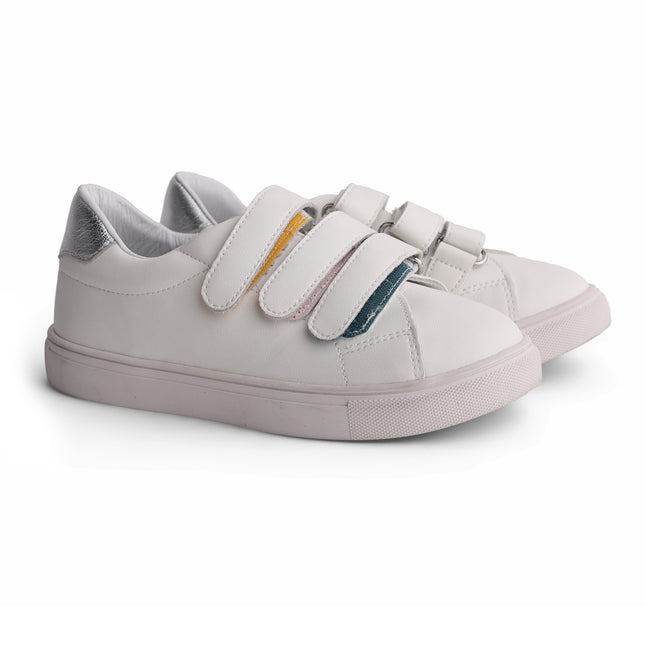 222 - White Leather Multicolored Triple Strap Sneaker