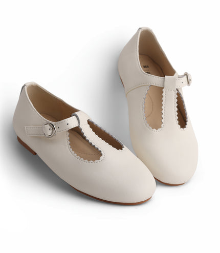 303 - Ivory Leather T-Strap