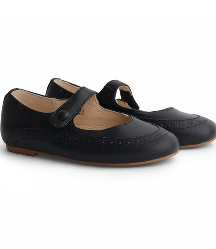 308 - Black Leather Round Wingtip Mary Jane