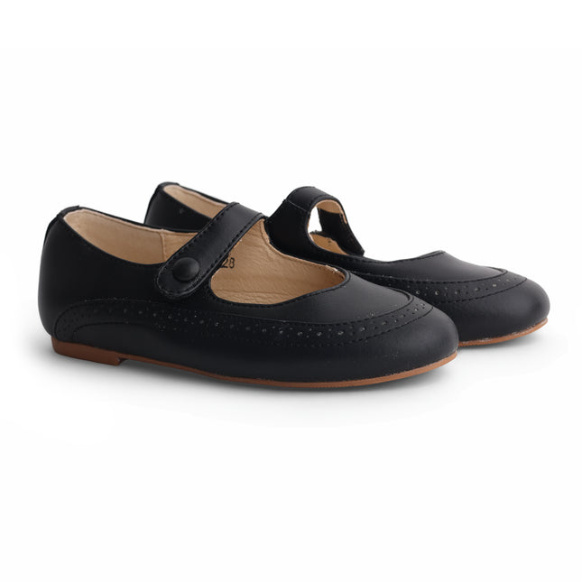 308 - Black Leather Round Wingtip Mary Jane