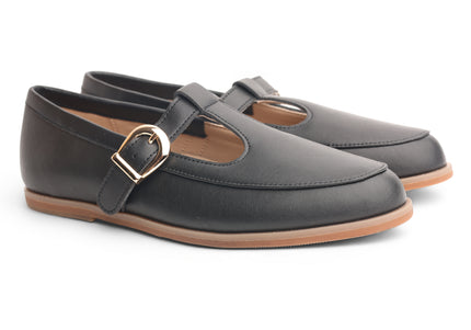 225 - Black Leather T-Strap