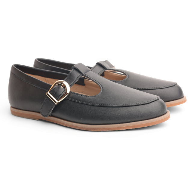 225 - Black Leather T-Strap