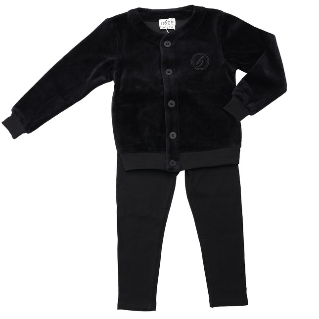 F4- Boys Black Velour Cardigan Set