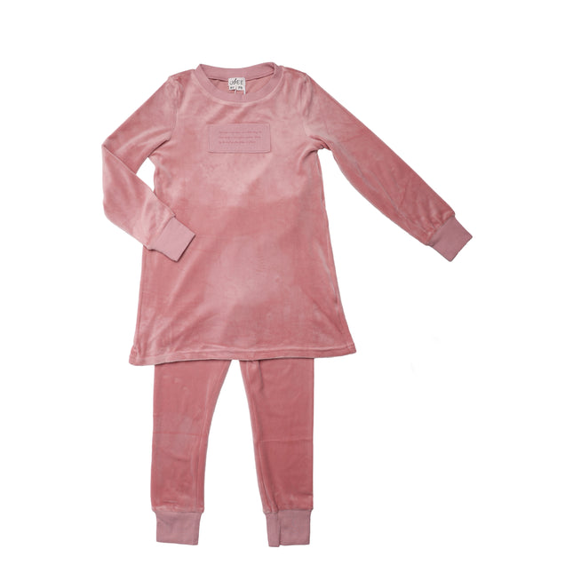 P8- Girls Pink Velour Night Shirt Set