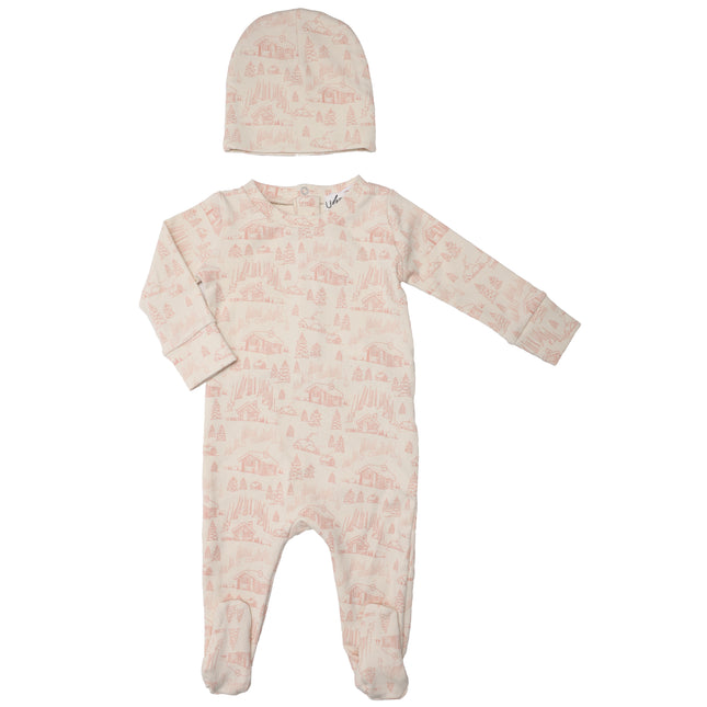 P23- Girls Pink Toile Pajama Footie