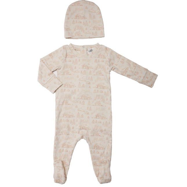 P24- Boys Beige Toile Pajama Footie