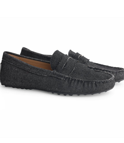 504 - Black Denim Leather Loafer