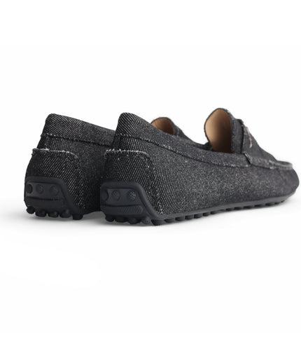 504 - Black Denim Leather Loafer
