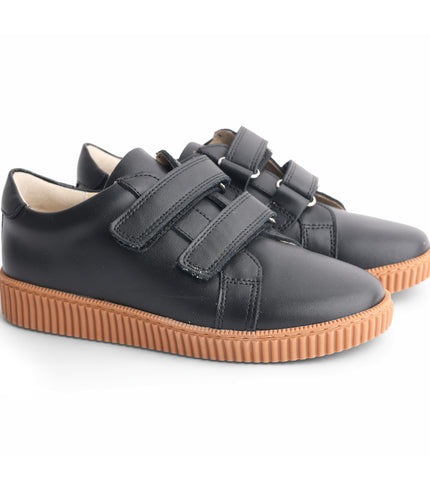 603 - Black Leather Double-strap Sneaker