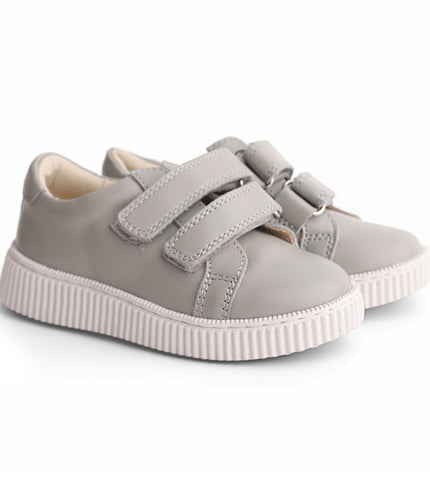 606 - Grey Leather Double-Strap Sneaker