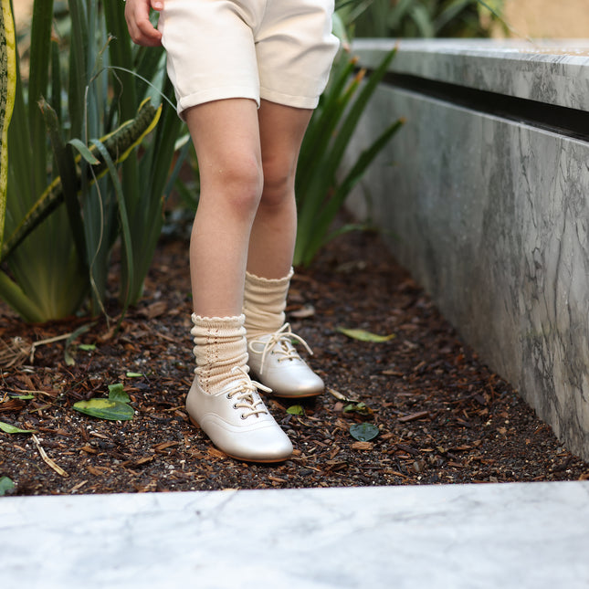 702 - Gold Leather Laced Shoe