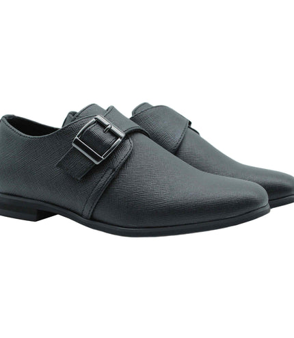 707 - Black Leather Buckle Shoe
