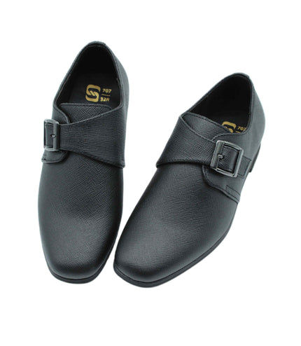 707 - Black Leather Buckle Shoe