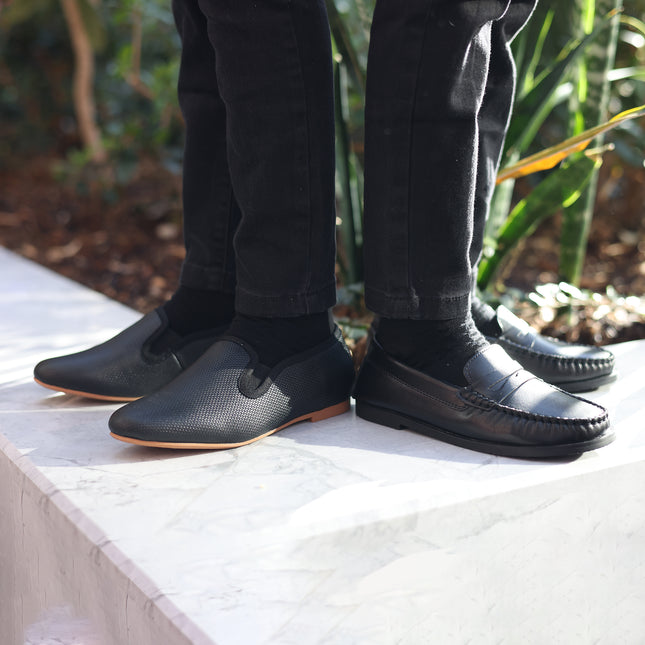 705 - Black Leather Platform Loafer