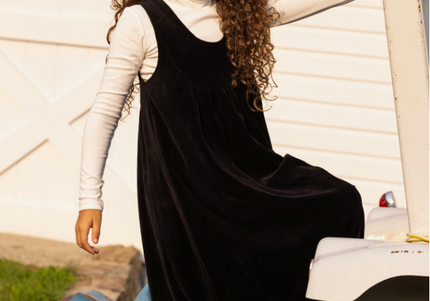F1- Girls Black Velour Back Tie Maxi Jumper