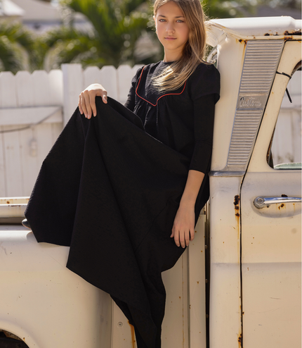 C2 - TEEN SEARSUCKER ORANGE TRIM MAXI DRESS