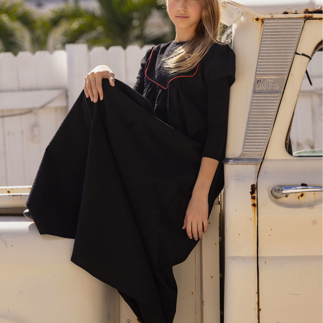 C2 - TEEN SEARSUCKER ORANGE TRIM MAXI DRESS