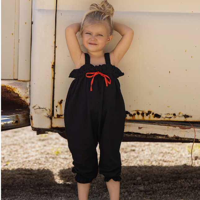 C6 - GIRL SEARSUCKER ORANGE TRIM ROMPER