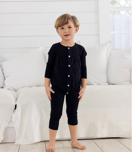 A4 - BABY BOY BLUE BUD BUTTON ROMPER