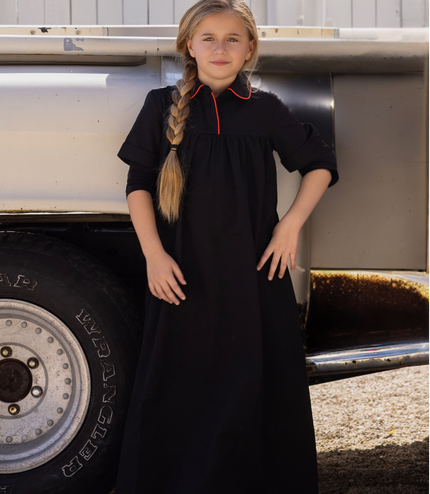 C1 - GIRL SEARSUCKER ORANGE TRIM MAXI DRESS